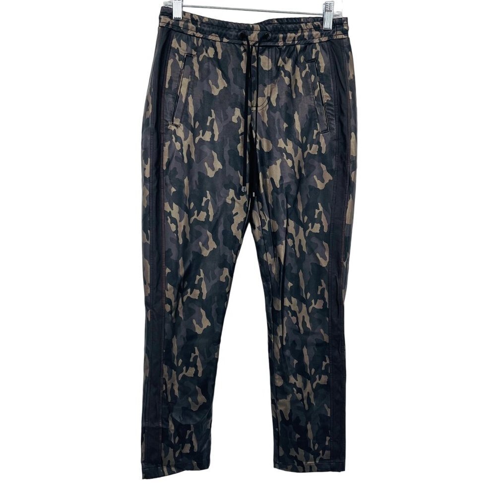 Koral Activewear Caliber Tuxedo Camo Print Vegan Leather Sweatpants Size M Crop